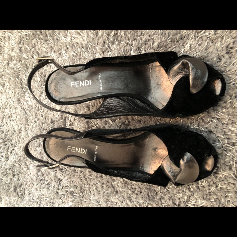 Beautiful black &silver Fendi sling backs, peep